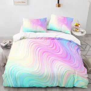 Rainbow Wave Pattern, Modern Decorative Bedding Set, Includes Duvet Cover and Two Pillowcases, 100% Polyester, Suitable for Bedroom and Guest Room