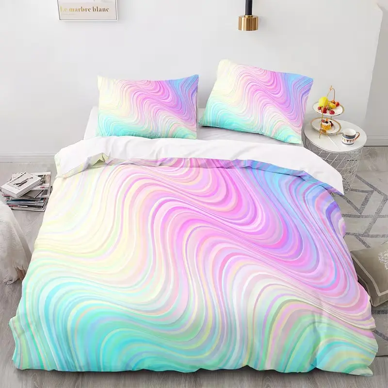 Rainbow Wave Pattern, Modern Decorative Bedding Set, Duvet Cover Sets, Includes Duvet Cover and Two Pillowcases, 100% Polyester, Suitable for Bedroom and Guest Room