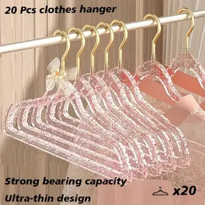 20pcs Anti-Slip Acrylic Clothes Hangers, Space Saving Hanger, Transparent Glitter Space Saver Hooks for Formal Wear, Sweaters, Dresses, Pants