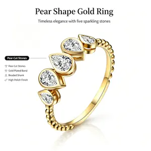 Teardrop Moissanite Eternity Band, 14K Gold Plated Beaded Shank Ring, Dainty Stackable Wedding Jewelry for Everyday Wear queen ring