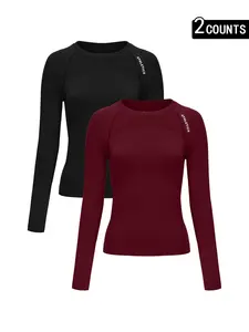 Women's Letter Print Baselayer Top, Long Sleeve Round Neck Compression Top for Yoga Gym Workout, Ladies Sportswear for Fall & Winter, Athletic Compression Shirt