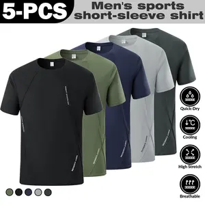 5PCS,Men's Quick-Dry Sports Short Sleeve 5-Pack, Breathable High Elasticity Cooling, Suitable for Fitness, Running, and Daily Multi-Scene Use