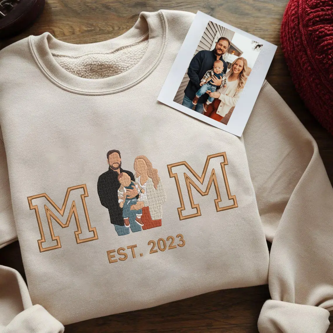 Personalized Embroidered Family Photo T-Shirt, Hoodie, Sweatshirt With Member's Names On Sleeve