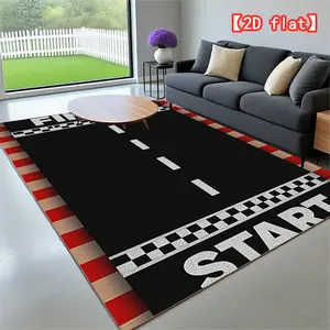2D flat Racing start and finish line illustration pattern velvet carpet, Modern geometric rug washable by machine living room, bedroom, study, dining room indoor decorative mat, Christmas gift