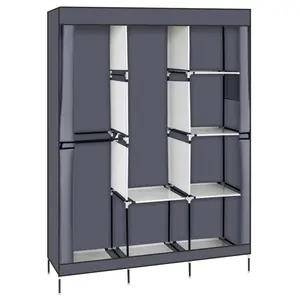 Karlhome 71" Portable Closet Wardrobe Clothes Rack Storage Organizer with Shelf Gray