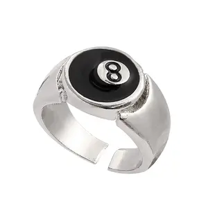 Punk Billiards Number Black 8 Ball Rings Metal Alloy Opening Adjustable Rings Fashion Hip Hop Rock For Women Men Jewelry Gift