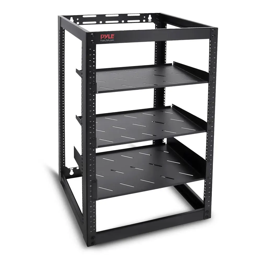 20U Open Frame Server Rack Cabinet - Black | Heavy Duty Steel Rack with Wheels, 440lbs Capacity & Ventilated Shelves - 19" Standard Mount for Servers, Routers & AV Equipment - Home, Office & Studio Use