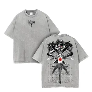 Death Note Ryuk & Light Yagami Vintage Washed Heavy Cotton T-Shirt |Oversized Anime Streetwear Graphic Tee for Fans |Kira Shinigami Y2K Top 90s Graphic American Casual Short Sleeve Tee |Premium Soft Cotton Classic Unisex T-Shirt for Daily,Gym & Streetwear