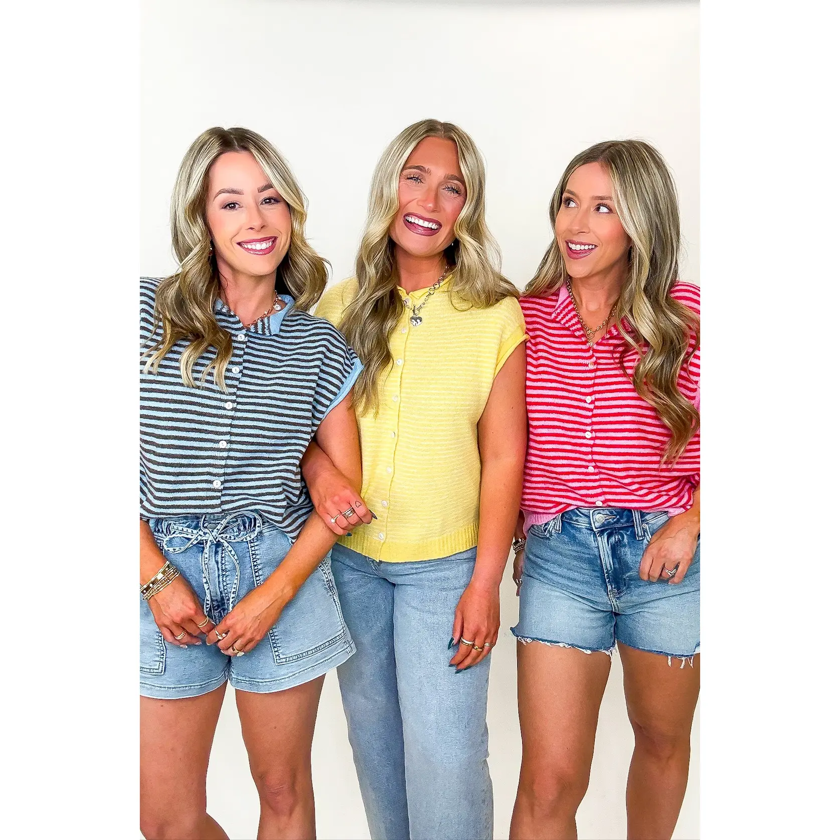 Parallel Play Striped Button Front Knit Top