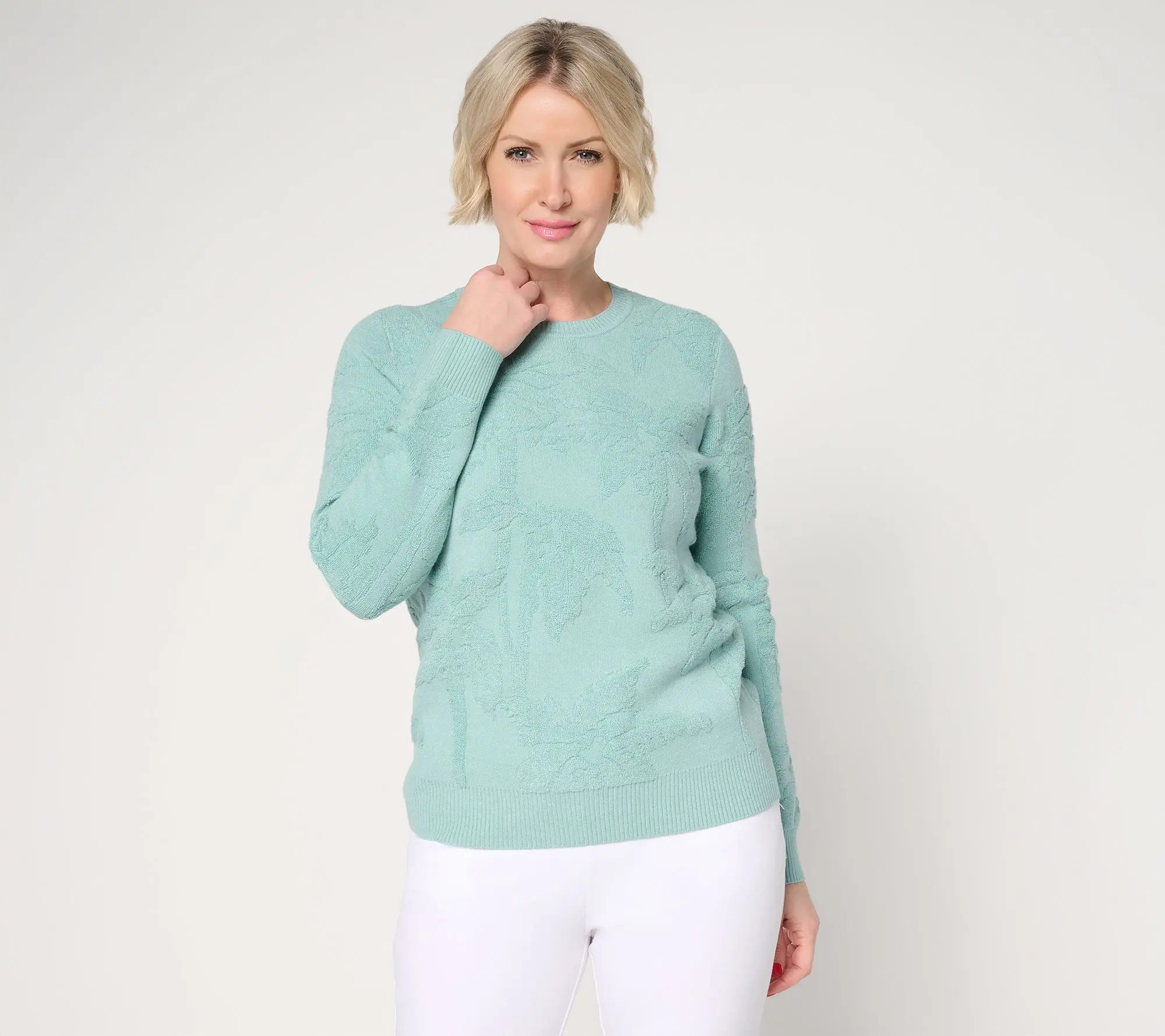 Susan Graver Textured Crew Neck Long Sleeve Sweater