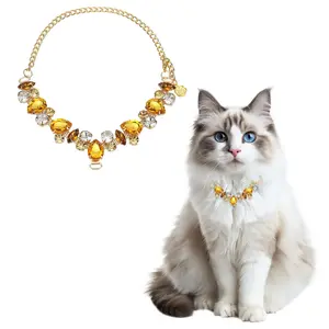 PETAXCELL Dog Necklace Collar, Gold Chain Pets Pearls Adjustable Crystal Rhinestones Cat Wedding Metal Collar Jewelry Accessories 16In, (Gold), Intended for Teacup / Kitten / Small Pet
