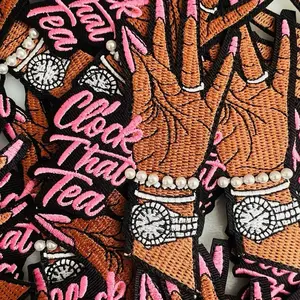 “Clock That Tea” Patch – Sassy Embroidered Hand with Pearls & Watch