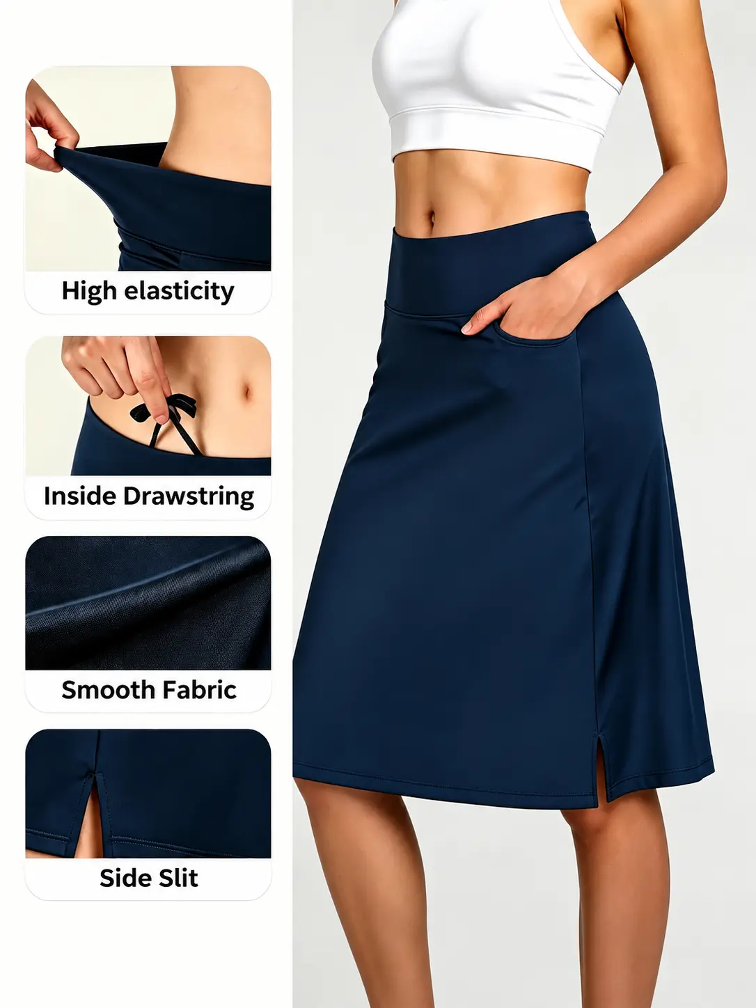 Women's Midi Length Skorts Skirts with 3 Pockets Modest Skirts Women's 24" Knee Length Skort