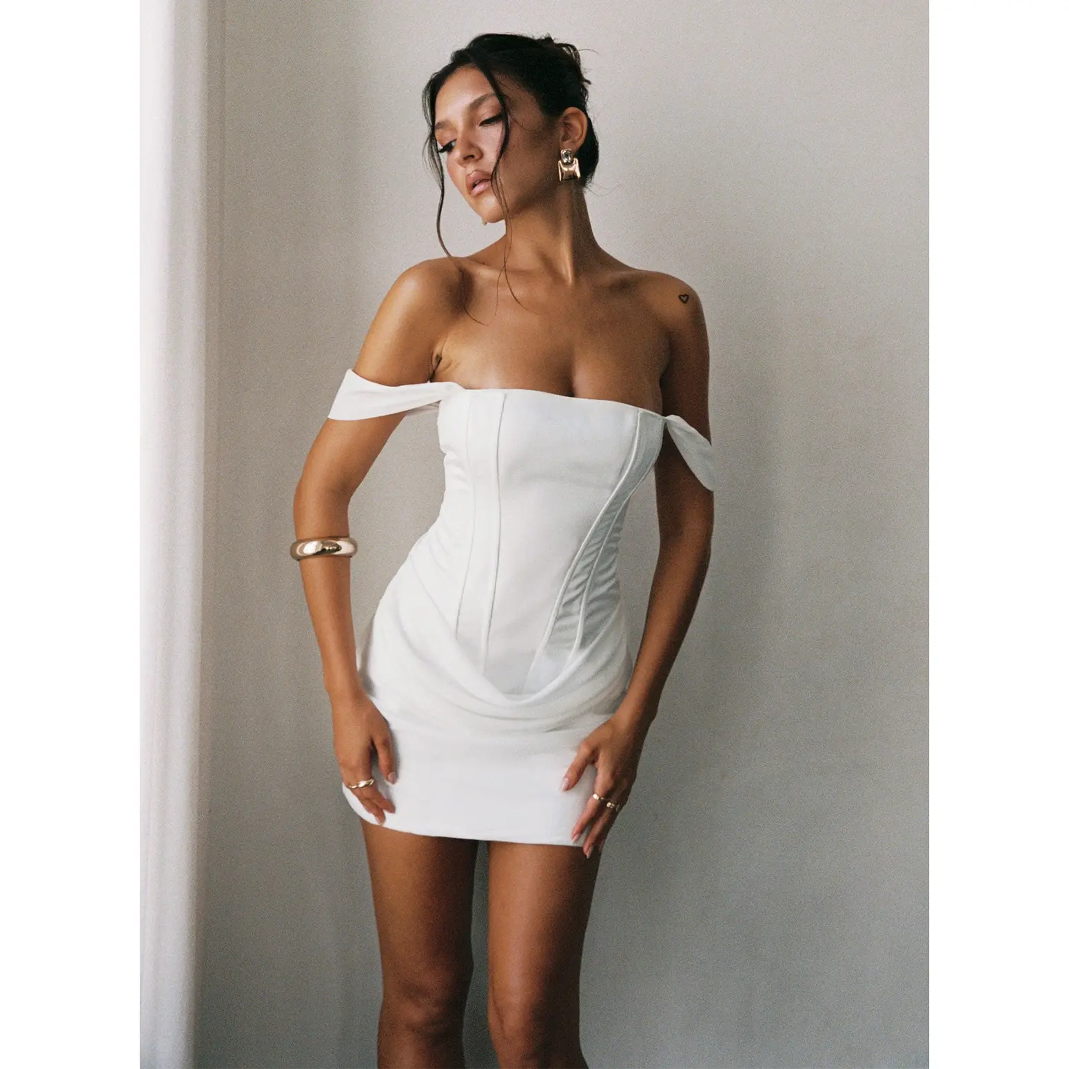 Joslyne Off Shoulder Corset Mini Dress White