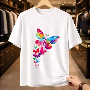 Unisex Colorful Butterfly Splatter Graphic T-Shirt - Vibrant Watercolor Nature Tee - Artistic Boho Short Sleeve White Top for Women & Teens