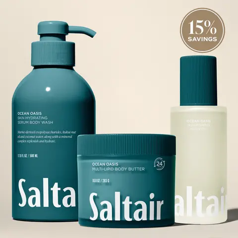 Saltair Ocean Oasis Body Rituals Set - Serum Body Wash (17 fl oz), Nourishing Body Oil (4 fl oz) & Multi-Lipid Body Butter (10 oz) Bundle for Soft, Glowing Skin -  Sparkling Lemon, Apricot Blossom, Sandalwood