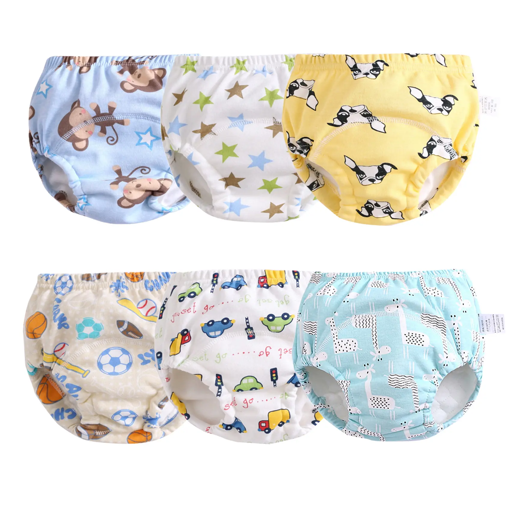 6-Pack Cotton Potty Underwear Reusable 6-Layer Toddler Boys Training Underpants Waterproof Pee Training Panties for Boys