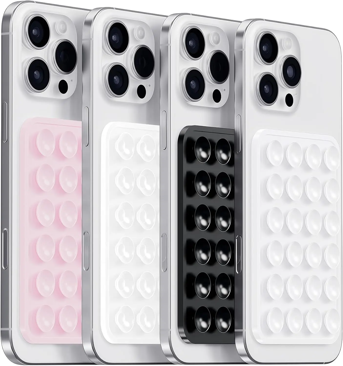 Anteel Silicone Suction Phone Case Mount, Non Slip Sticky Phone Grip for Cellphone, Silicon Adhesive Suction Cup Phone Mount, Strong Grip Holder for Selfies & Videos (BLK&WHT&LPK&TP)