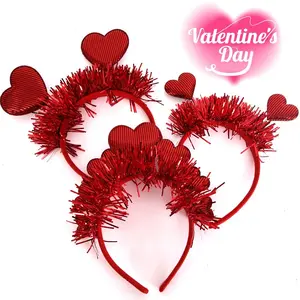 2pcs Set Valentine's Day Heart Hairband, Wedding Ceremony Creative Striped Peach Heart Headband, Party Decoration Heart Shape Headwear/Valentine‘s Day/Valentine‘s Day gift/Party/Firends/Girlfirend/Best for 2026/Picks of 2026