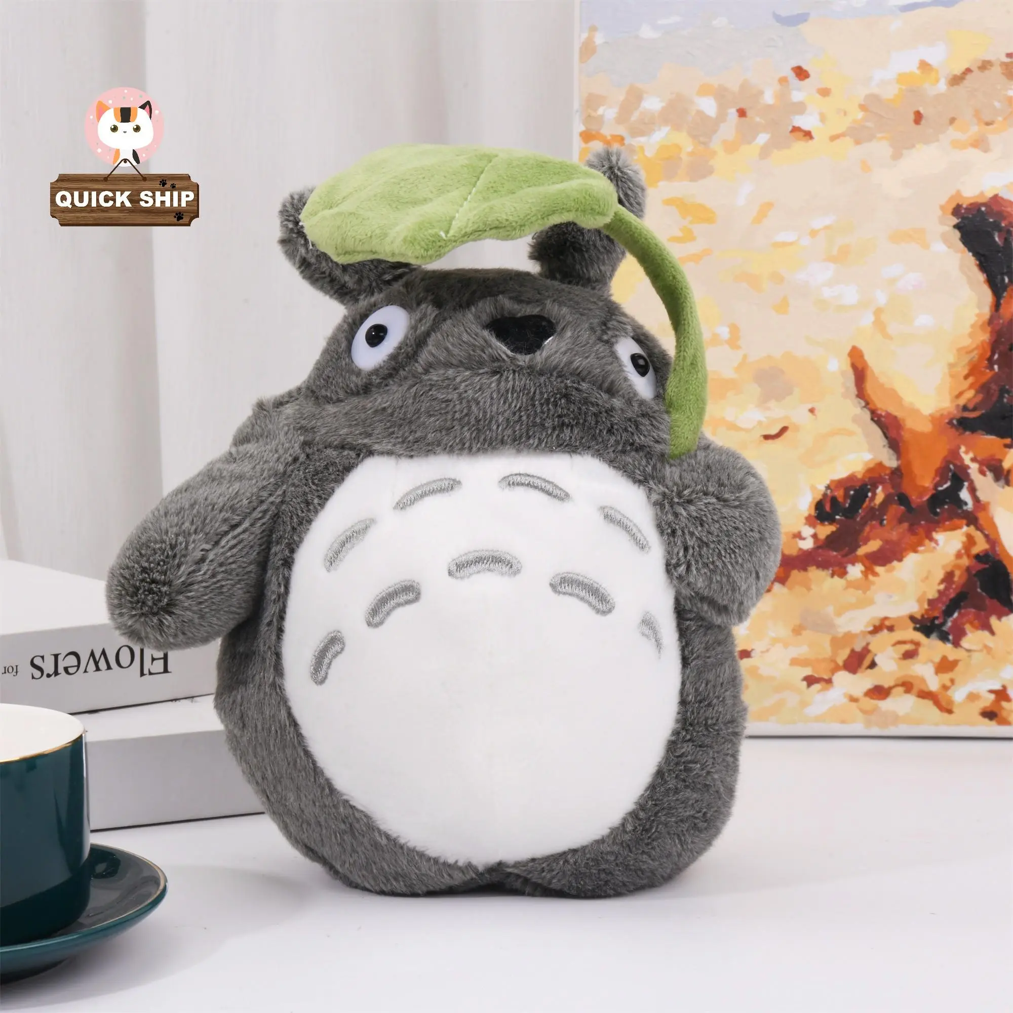 Gray White Handmade Puff Ornament - 11.81",Soft Cartoon Anime Desk Decor Toy for Anime Fans, Birthday/Valentine's Day Gifts