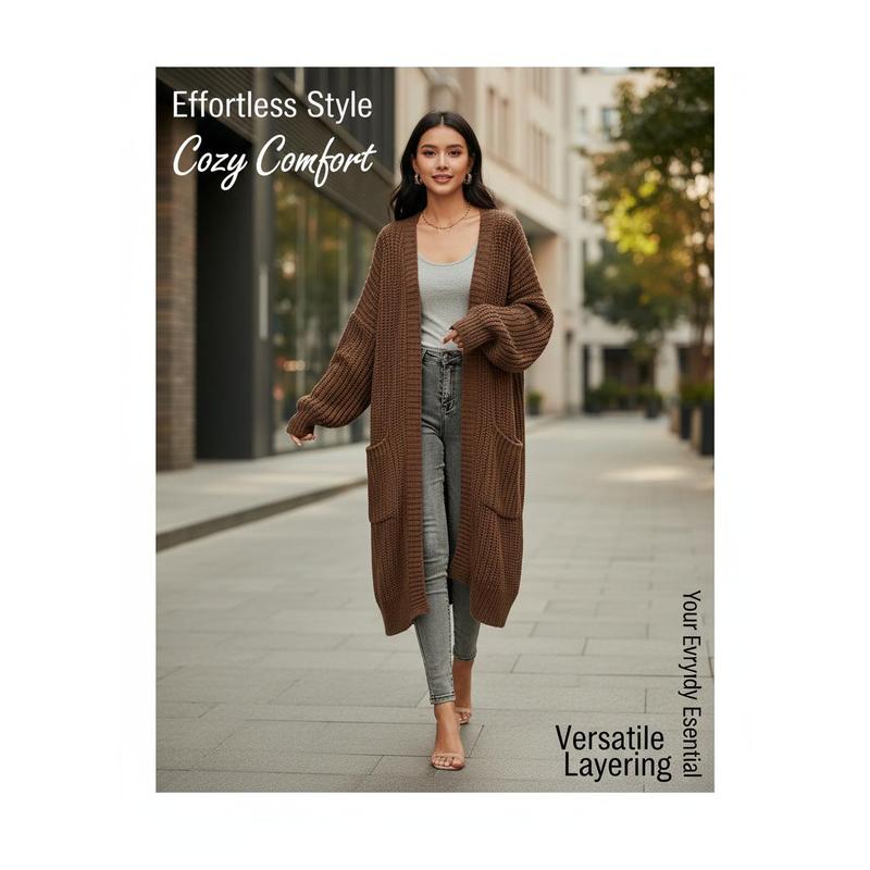 Women 2026 Long Knee Length Tunic Cardigan Sweater Autumn Winter New Lazy Style Loose Thickened Knitted Coat Fashion Trend Suitable for Formal Occasions or Daily Wear Pursuing Unique Temperament