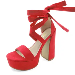 Women's Crisscross Ankle Tie Platform Heels Chunky Block Heel Open-Toe Sandals for Boho Glam Festival & Party Styling Classy Shoes Women's Pointed High Heels with Bow Strap Elegant Fashion Footwear Girl Heeled Stylish red
