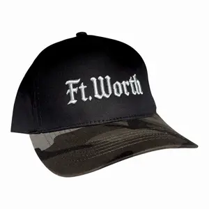 Ft. Worth Vintage Puff Embroidery Hat Black with Black Grey Camo Bill for Stylish Outfits