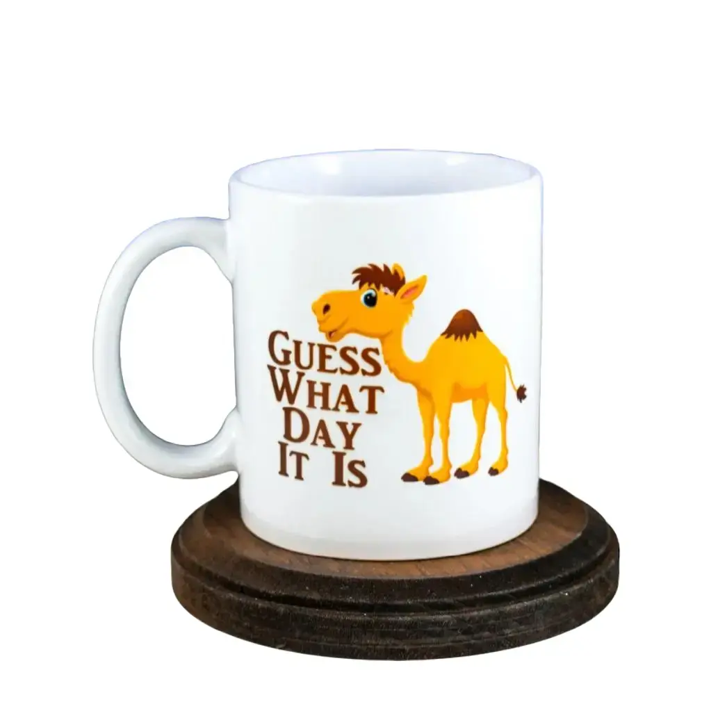 Guess What Day It Is Funny Mug Wednesday Office Gift with Camel Hump Day Design 11 oz & 15 oz Microwave Dishwasher Safe Ceramic Mug for Coffee Lovers