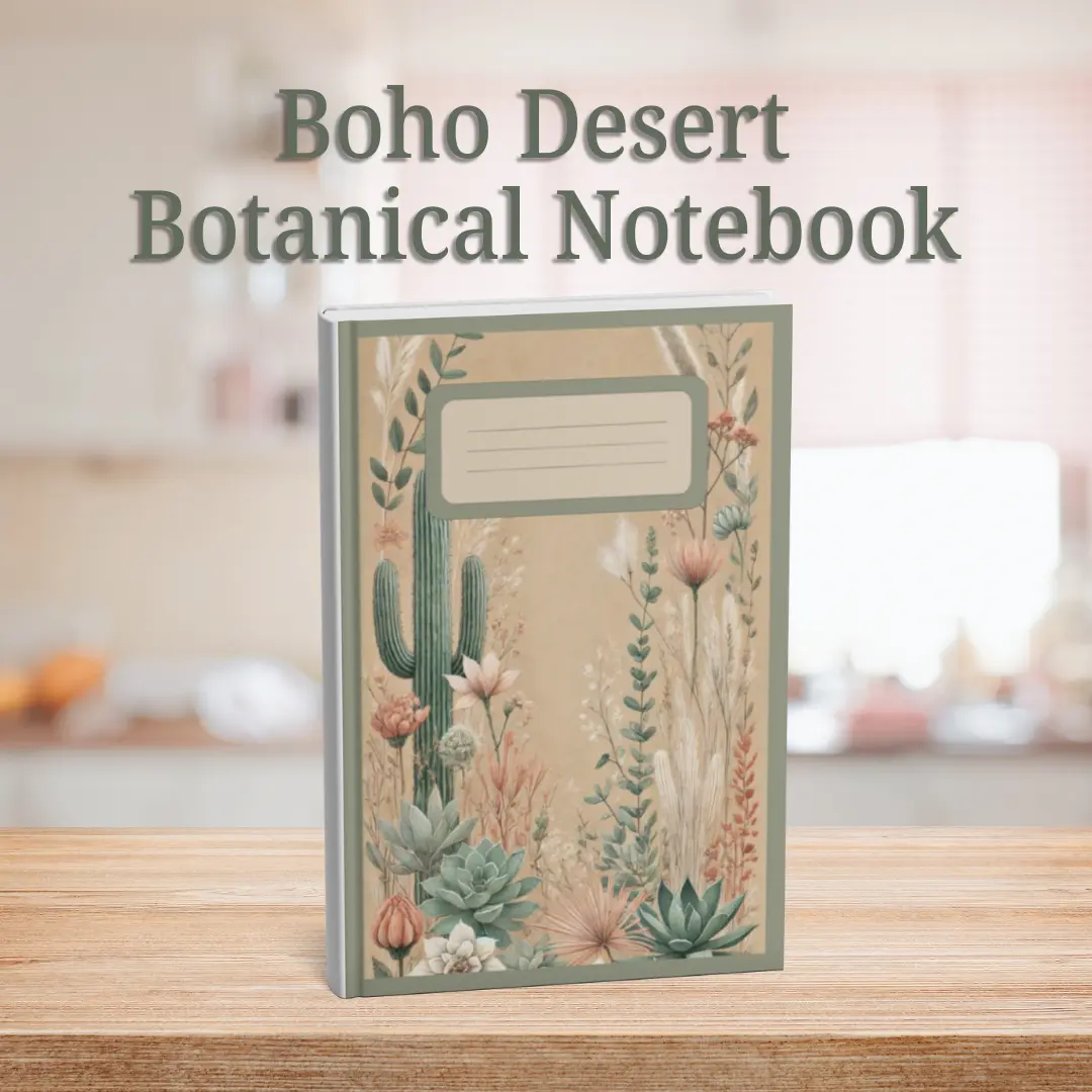 Boho Desert Botanical Lined Notebook - 6x9in Nature Design, Vintage Soft Cover Office Stationery, 120 Lined Pages, Succulents, Cacti, Rustic Wildflowers, No Fingerprints, No Glare, Calming Aesthetic for Journaling, Gift-Giving