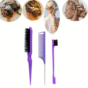 3pcs/Set Dual Sided Edge Brush Hair Styling Combs Set - Rat Tail Comb And Teasing Comb For Women Hair Care Tool Detangling Hairbrush