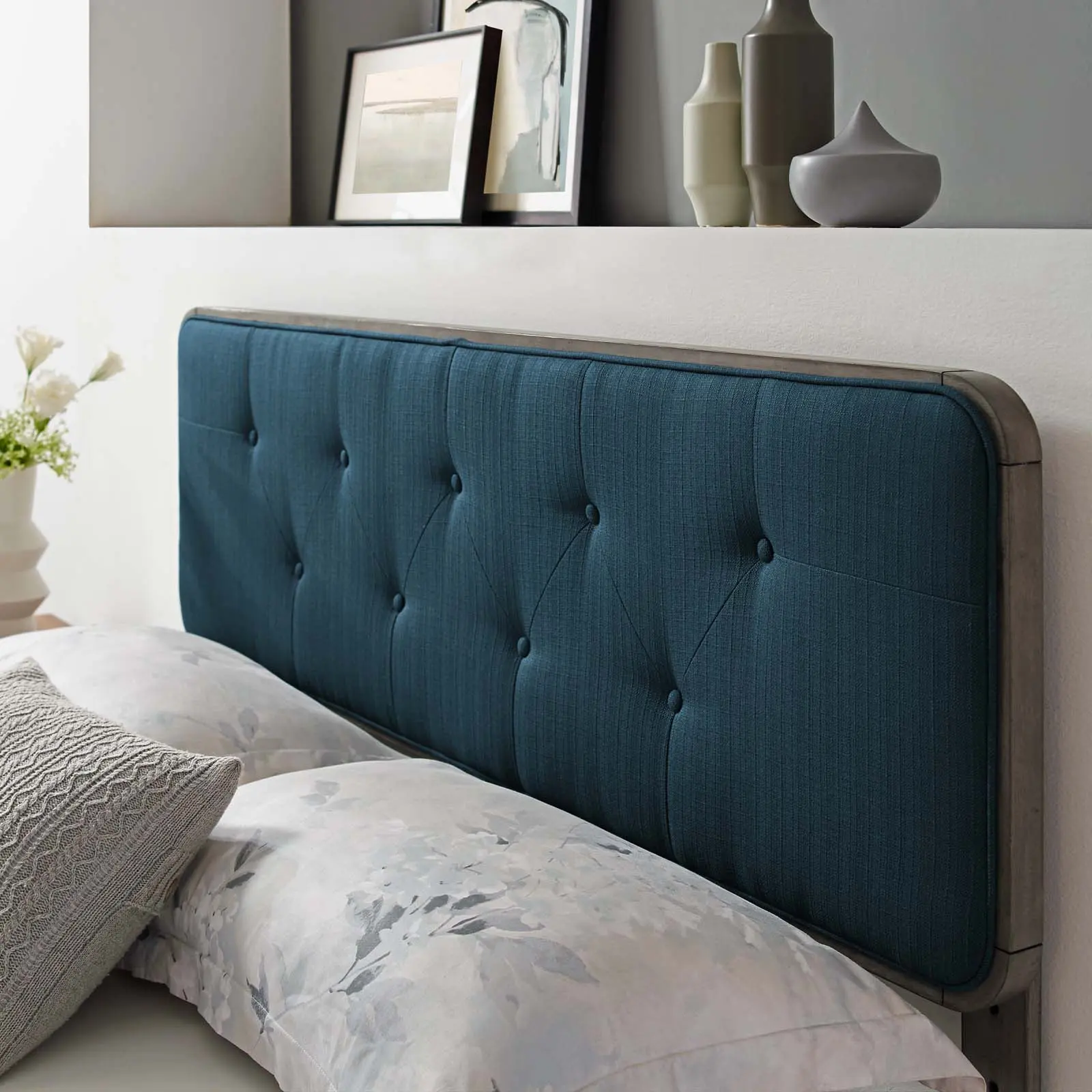 Modway Collins Tufted Twin Fabric-and-Wood Headboard, Gray Azure - Classic Unique Bedroom Furniture for Modern/Guest Bedrooms, Interchangeable with Billie and Margo Indoor Headboard Piece