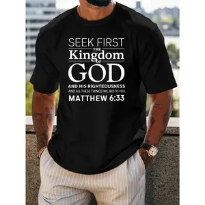 This Is The Bible Matthew Men's White Christian Graphic T-Shirt - Inspirational Bible Verse Matthew 6:33 Tee, Casual Short Sleeve Round Neck Summer Top for Outdoor, Gym & Streetwear, Outdoor Clothing, Relaxed Fit Shirt, Durable Casualwear