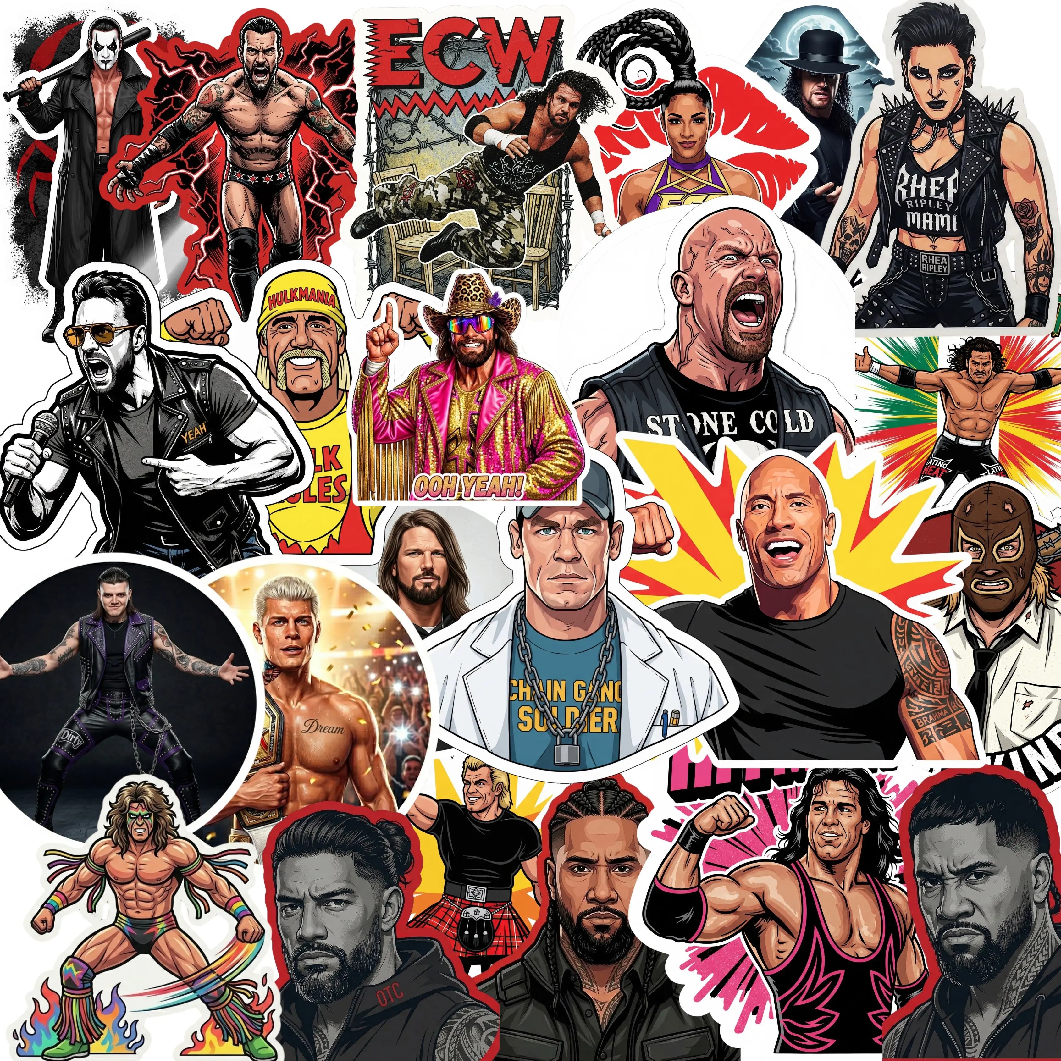 25pc Elite Wrestling Mystery Pack - Pro Wrestling Decals for Water Bottles & Laptops - No Duplicates Per Pack