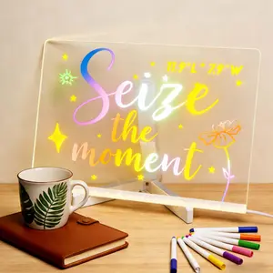 LED Note Board with Stand, 11.9" x 7.9" Acrylic Dry Erase Board with Colors, Markers & Eraser, Rechargeable Light Up LED Message Drawing Board Illuminated Board for Kids & Adults Home Office School