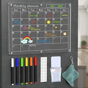Magnetic Acrylic Dry Erase Board Calendar for Refrigerator, Clear Monthly Planner with 6 Colorful Markers, Perfect for Home and Office Organization