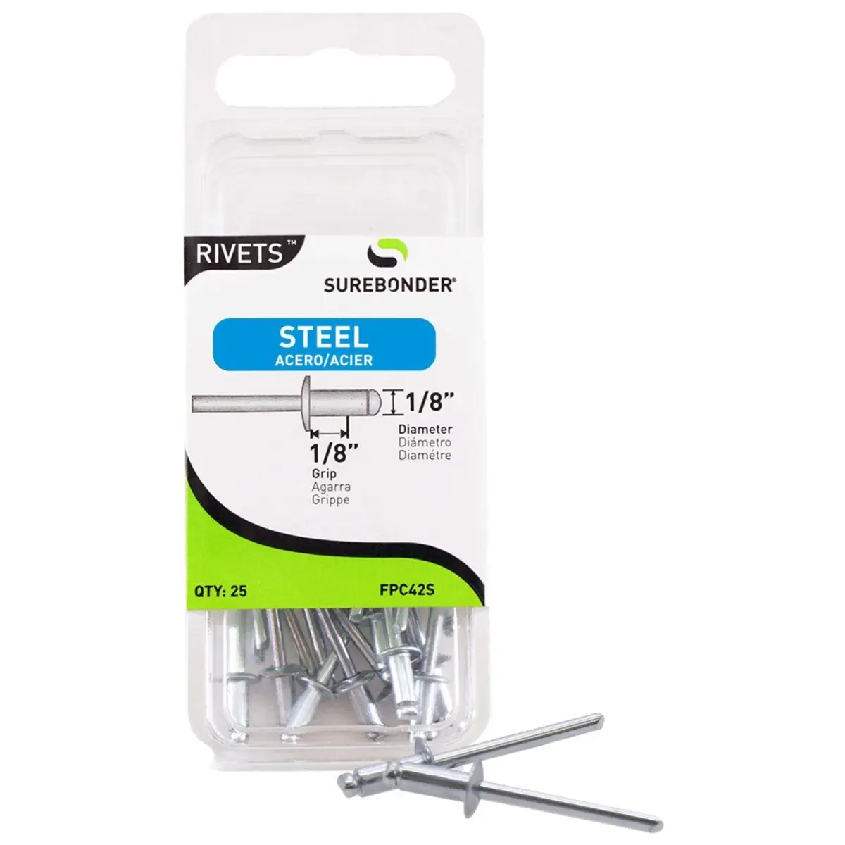 FPC 2038723 0.125 x 0.125 in. Surebonder Steel Blind Rivets, Silver - 25 Piece