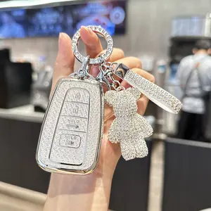 ACEBOY For Toyota Key Fob Cover With Toyota Keychain, Car Key Fob Case Compatible With Toyota 2018-2022 Camry RAV4 Highlander Avalon C-HR Prius Corolla GT86 Smart Key Protector Holder