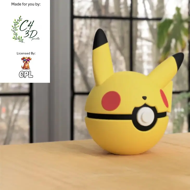 Smiling Pikachu Ball - 1st Print - High-Quality PLA, 3D Printed Pokeball Figure