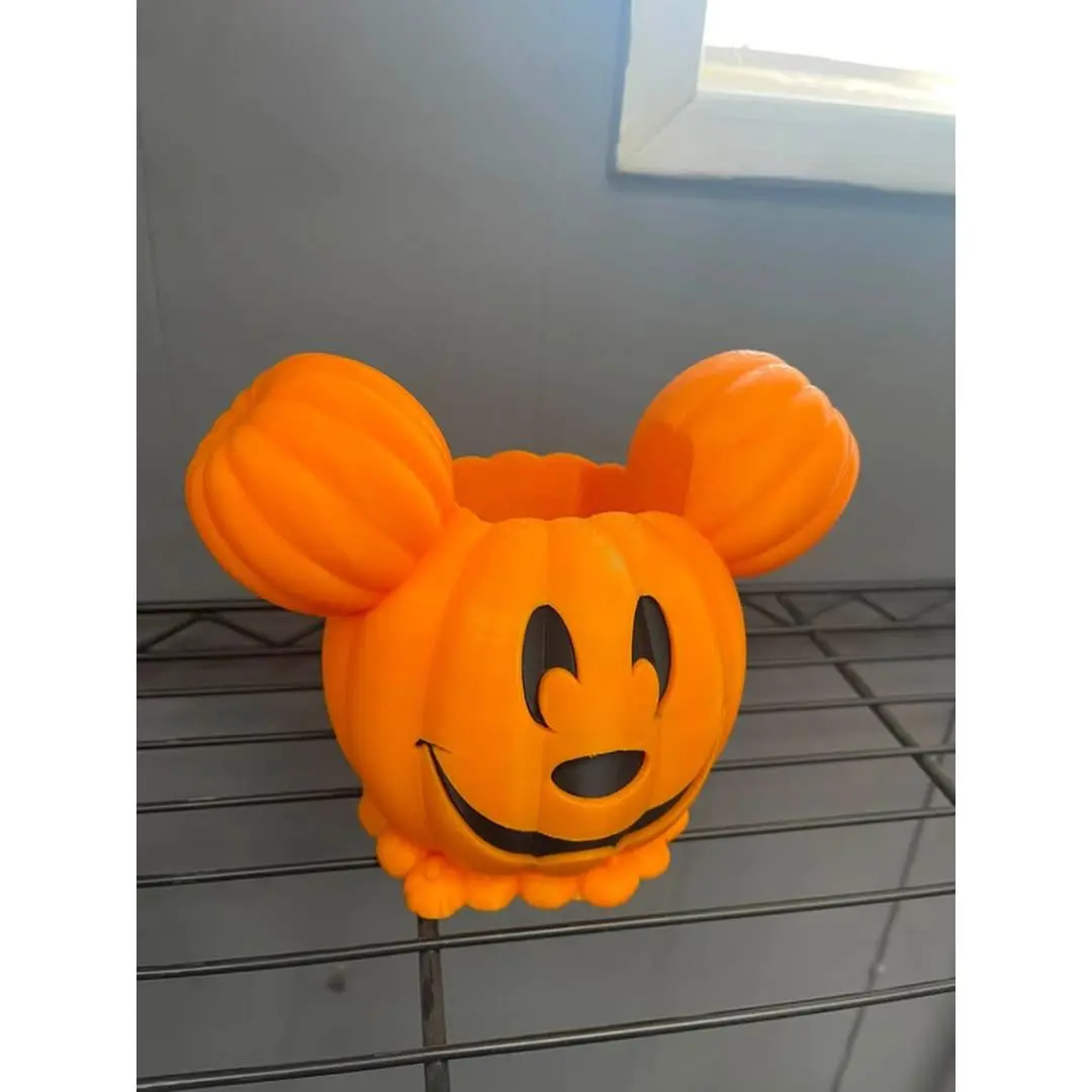 3D Printed Bath & Body Hand Soap Holder - Orange Pumpkin Design with Mickey Mouse Ears for Halloween Decor