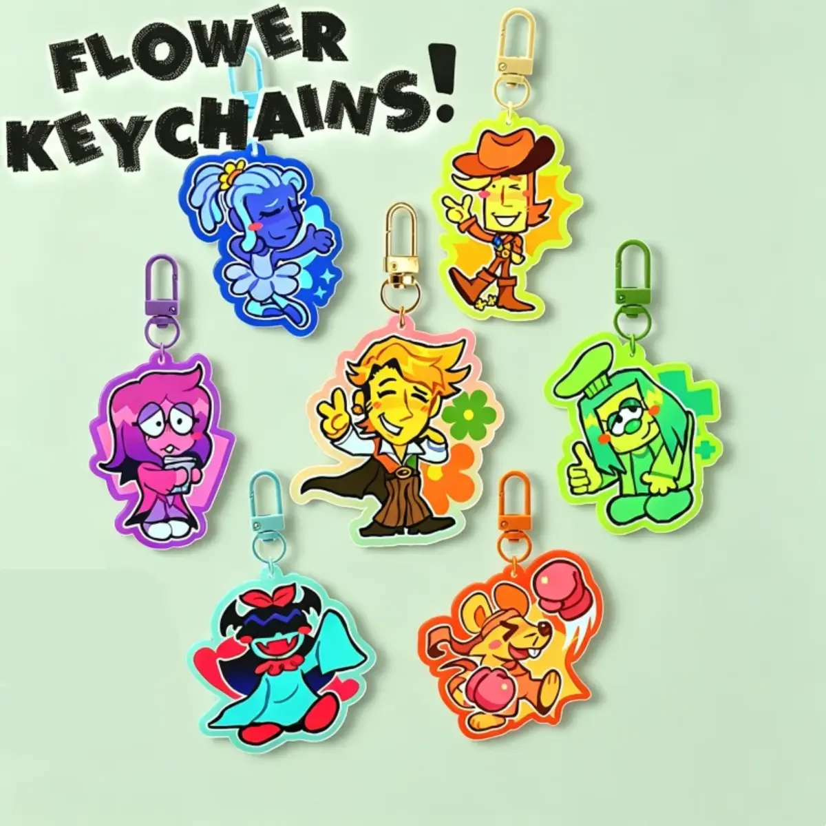 Deltarune 7 Flowers Acrylic Keychain, Kris, Susie, Ralsei, Noelle, Berdly, Lancer & Queen, Game Merchandise