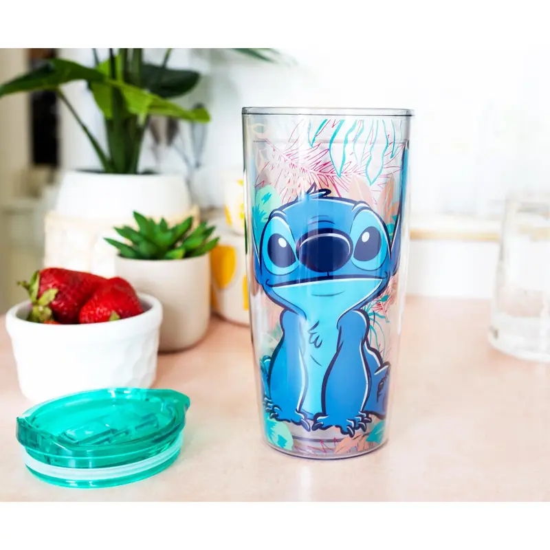 Disney Lilo & Stitch Character Portable Beverage Travel Tumbler with Slide-Close Lid, 20 oz, by Toynk x Silver Buffalo