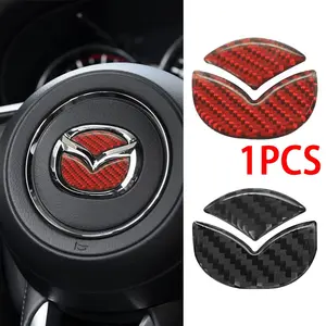 Carbon Fiber Emblem Logo 3D Car Steering Wheel Badge Sticker Automotive Decoration For Mazda 2 3 6 5 Demio CX3 CX4 CX5 CX-4 CX-5 CX7 CX30 MX3 MX5 MS Speed Axela Atenza Auto Decoration Sticker