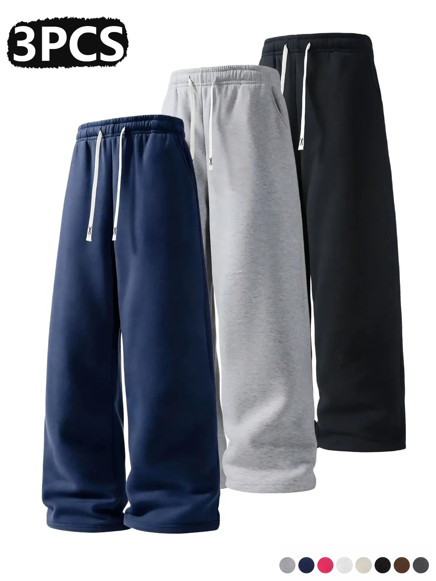3 Pack Men's Loose Straight Leg Sweatpants, Drawstring Elastic Waist Athletic Pants, Casual Workout Lounge Pants for Gym, Travel & Daily Wear