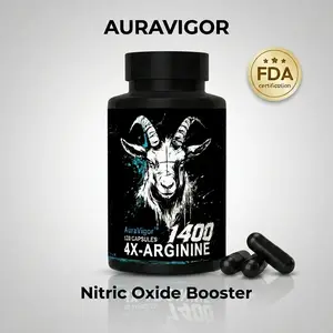 Auravigor Nitric Oxide Booster Capsules - 1400mg Per Serving - New Formula - 4-Type Arginine Blend - Maximum Absorption And Efficacy - 120 Count - Dietary Supplement