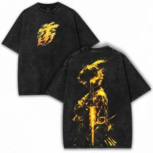 Demon Slayer Zenitsu Thunder Flash Washed Tee, Lightning Print Oversized Top, Casual Streetwear Anime Fan Gift