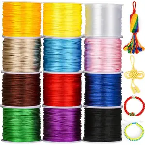 12 Rolls Nylon String for Bracelets, Satin Rattail Silk Silky Beading String for Kumihimo, Braided Bracelets, Pendants Necklace, Macrame Craft, Keychains Lanyards,  Making
