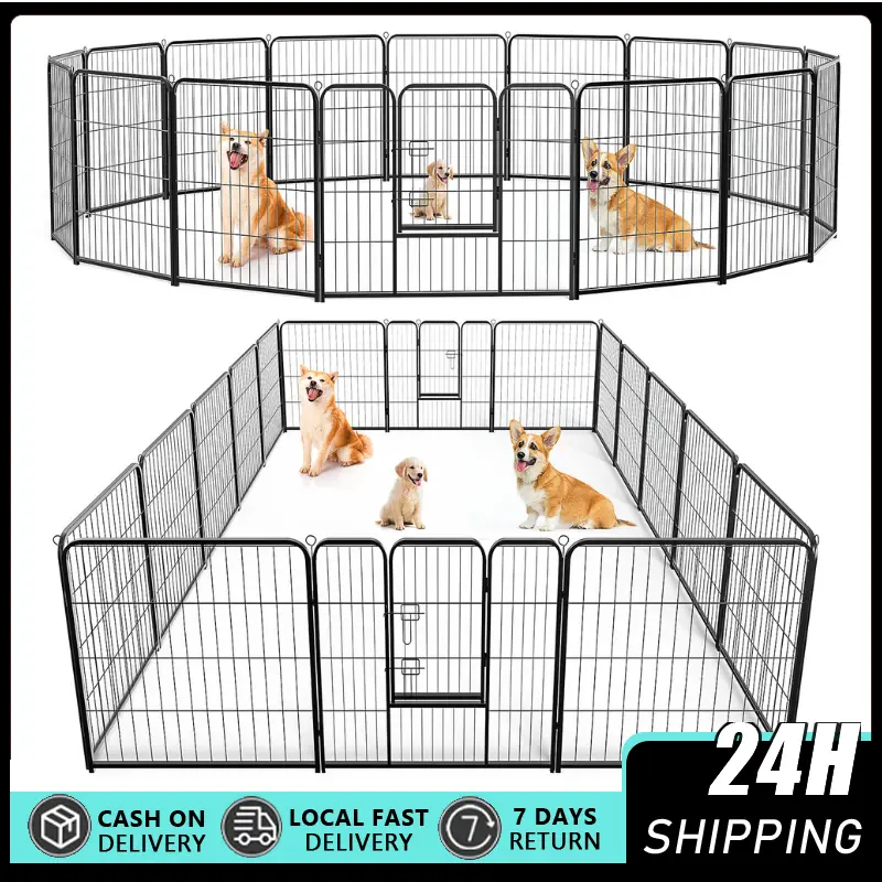 40-in Height Wire Metal Kennel, 8-Panel Collapsible Folding Frame with Door, Portable Indoor-Outdoor Exercise Fence for Medium-Large Dogs, 40 Inches Height
