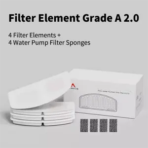Cat Water Fountain Filter Replacement, 4 Pack Pet Fountain Filters Replacement and 4 Pack Pre-Filter Sponges Compatible with 2.2L Cat Water Fountain with Triple Action Filter for Dogs &Cats