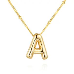 Bubble Letter Necklace Balloon Initial Necklaces for Women Jewelry Gift Daily Bubble Letter Chain