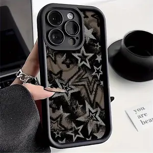 Vintage Y2K Style Distressed Silvery Star Pattern Case for iPhone 17 Pro Max 16 16e 15 14 Plus 13 12 Mini 11 Air X XS Pattern Soft TPU Rubber Camera Protection Rugged Mobile Phone Cover Gift Cellphone Protective